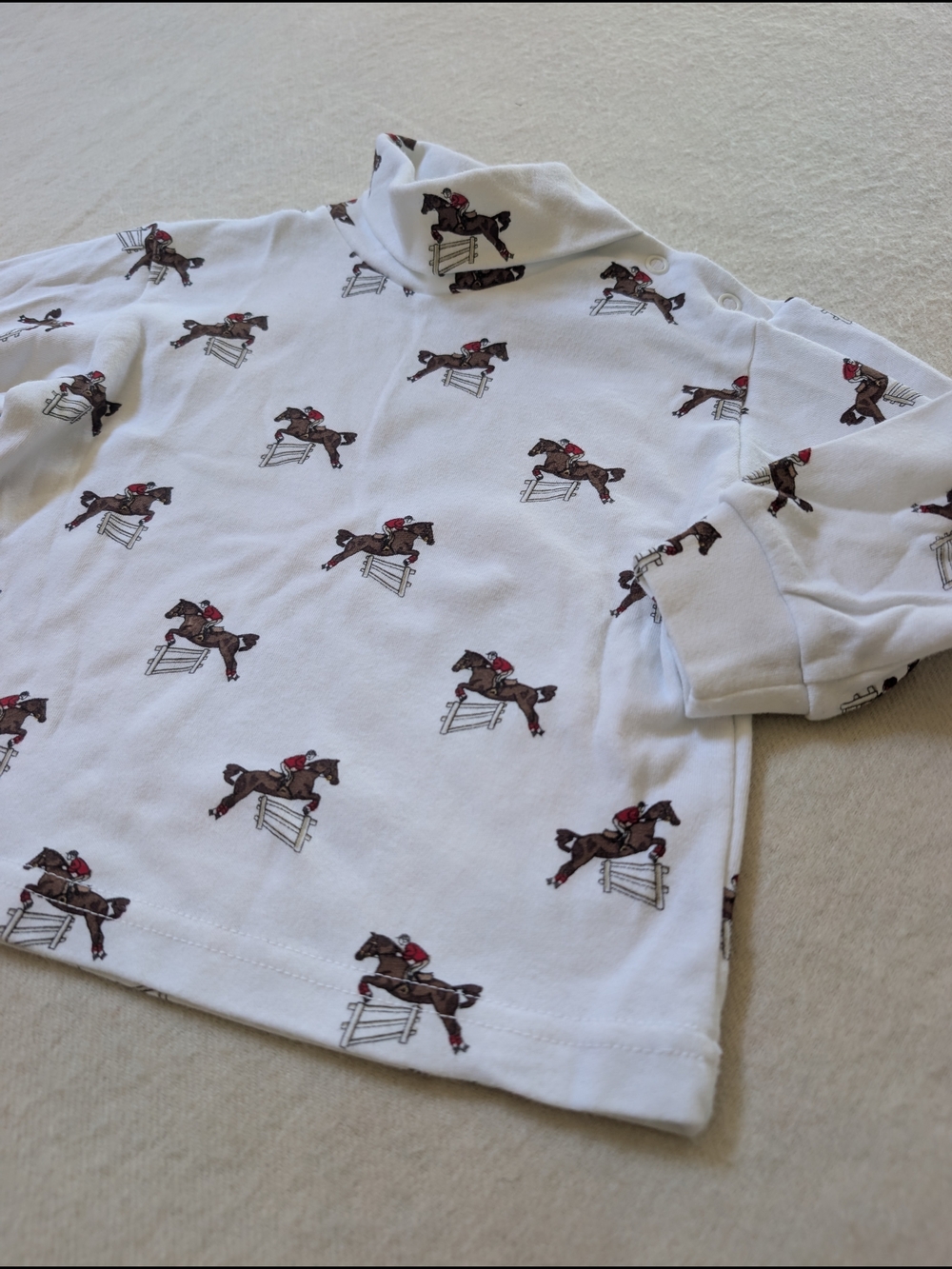 Heartstrings Baby 18M Vintage White Turtleneck Top with Equestrian Horse Print